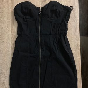 Strapless, sweetheart style tight black dress